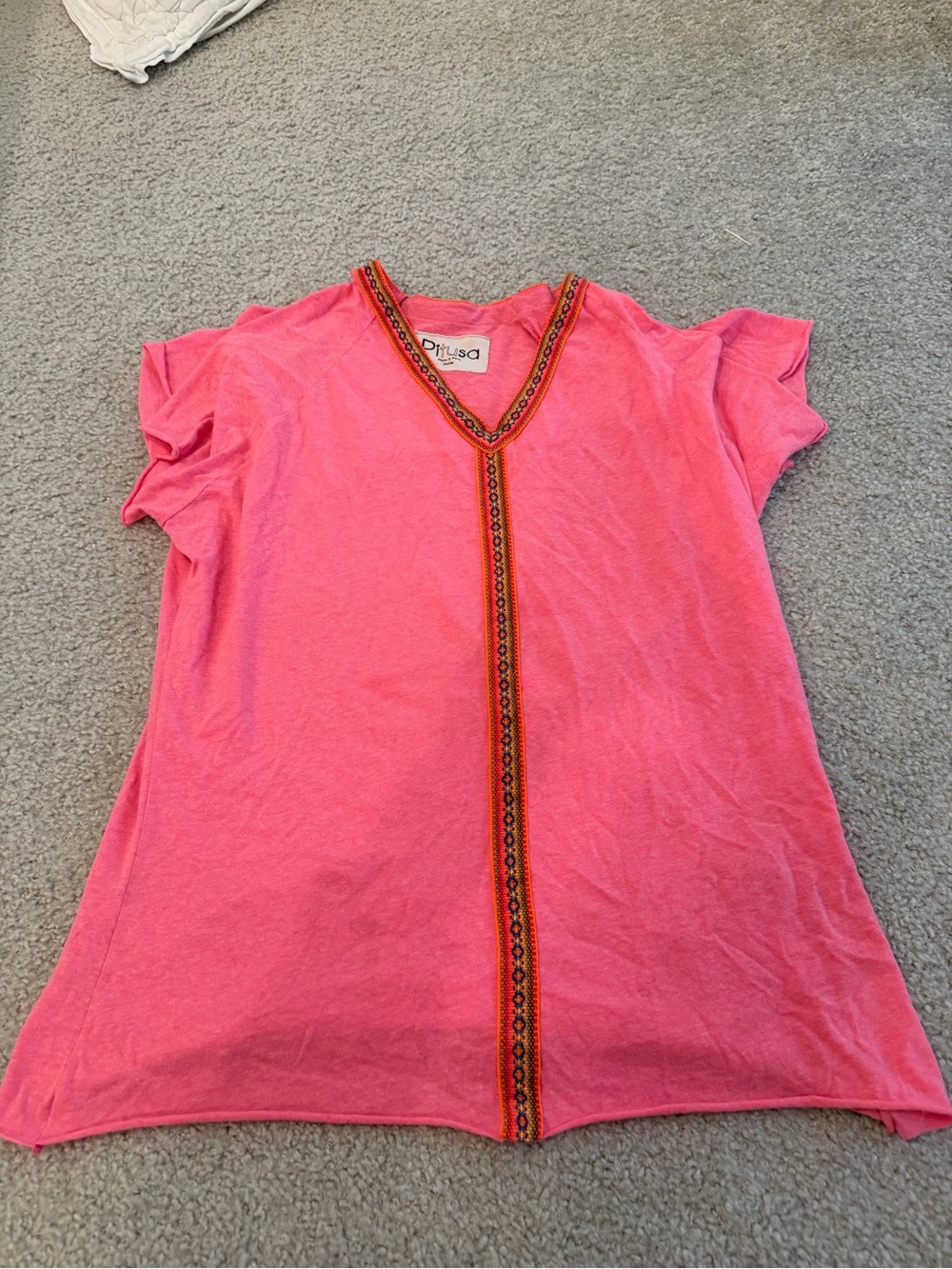 Pitusa Pink V-Neck Swim Coverup with Embroidered Center Trim
